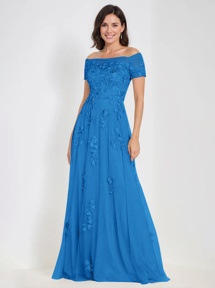 A-Line Off-the-Shoulder Sleeveless Mother Of The Bride & Groom Dresses with Appliques