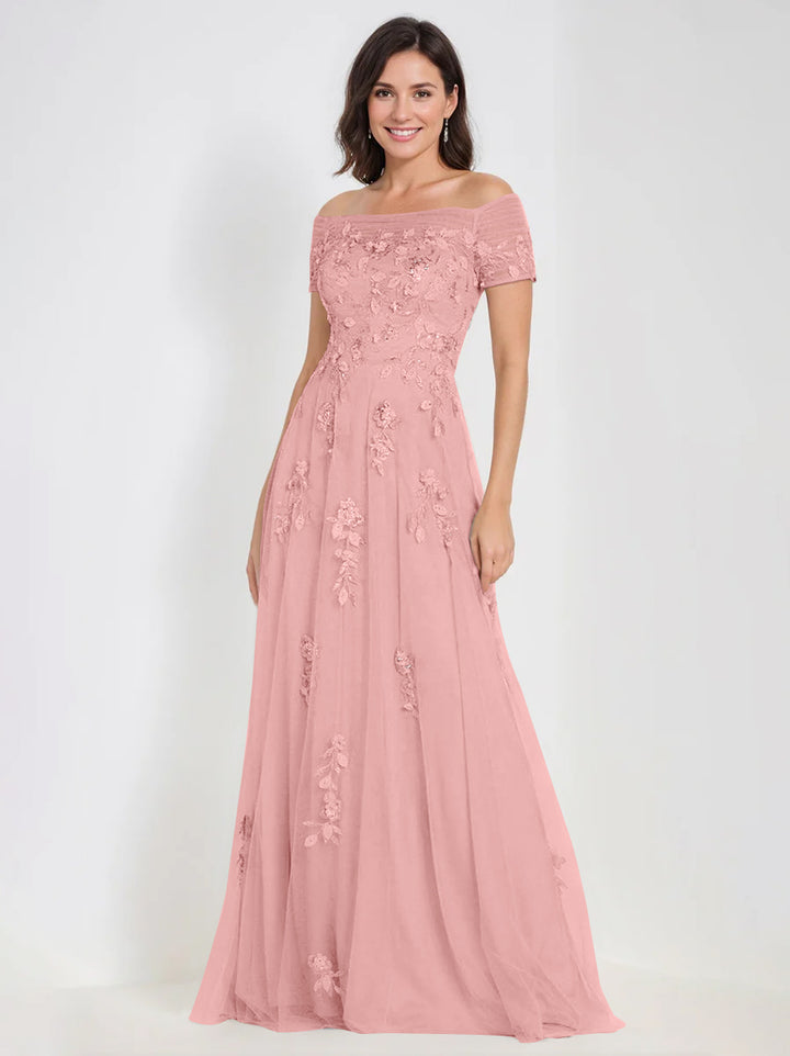A-Line Off-the-Shoulder Sleeveless Mother Of The Bride & Groom Dresses with Appliques