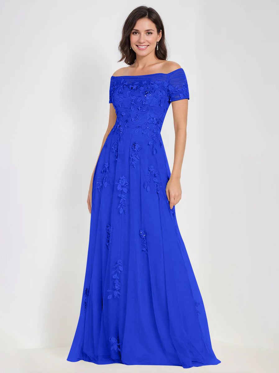 A-Line Off-the-Shoulder Sleeveless Mother Of The Bride & Groom Dresses with Appliques