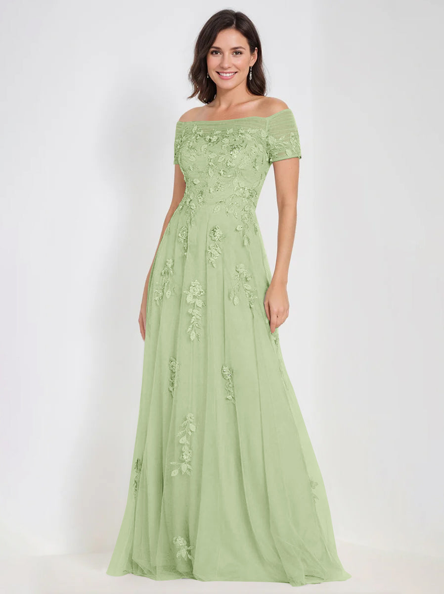 A-Line Off-the-Shoulder Sleeveless Mother Of The Bride & Groom Dresses with Appliques