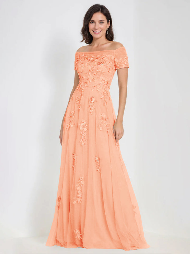 A-Line Off-the-Shoulder Sleeveless Mother Of The Bride & Groom Dresses with Appliques