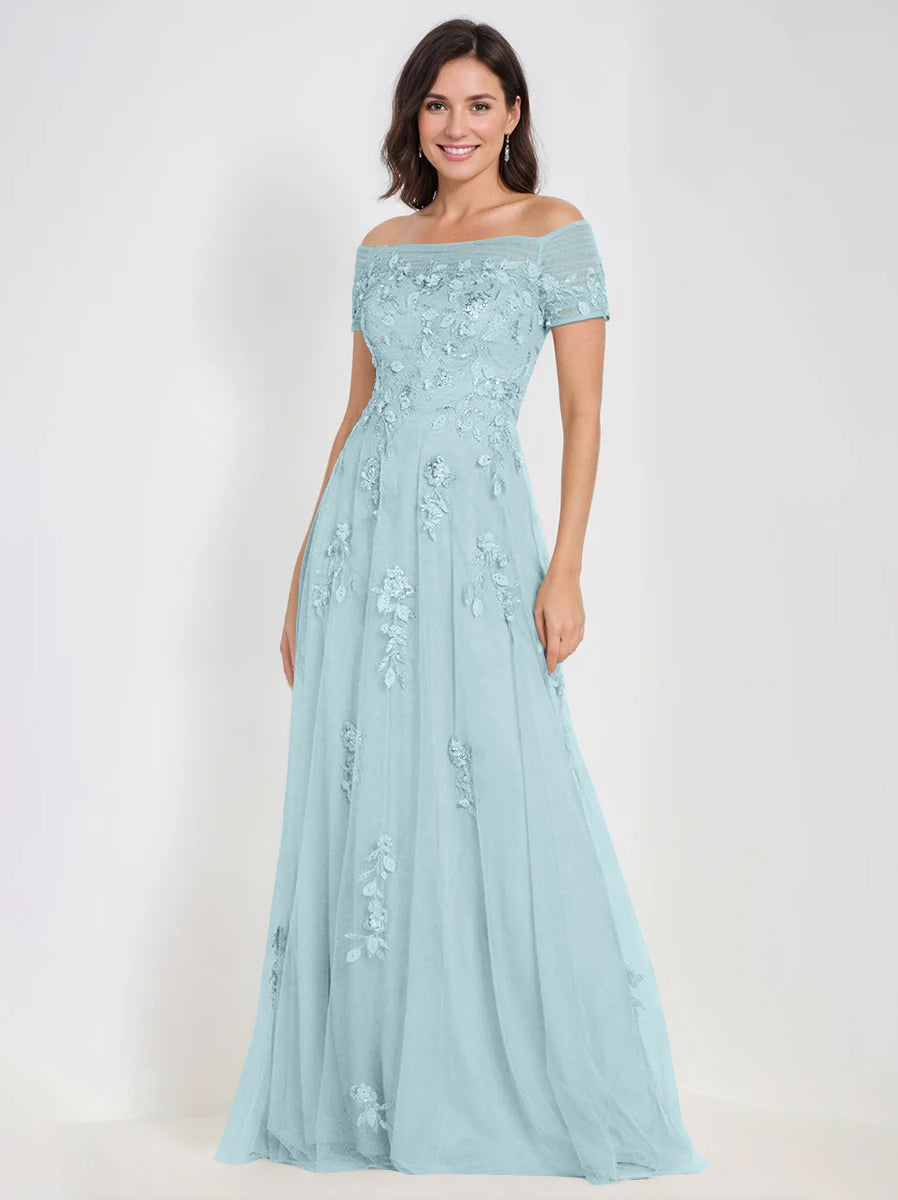 A-Line Off-the-Shoulder Sleeveless Mother Of The Bride & Groom Dresses with Appliques