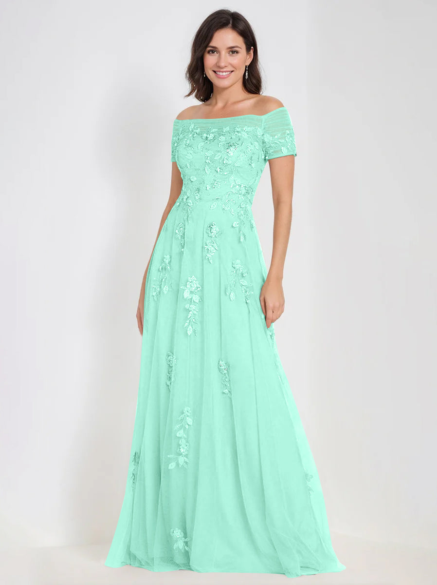 A-Line Off-the-Shoulder Sleeveless Mother Of The Bride & Groom Dresses with Appliques