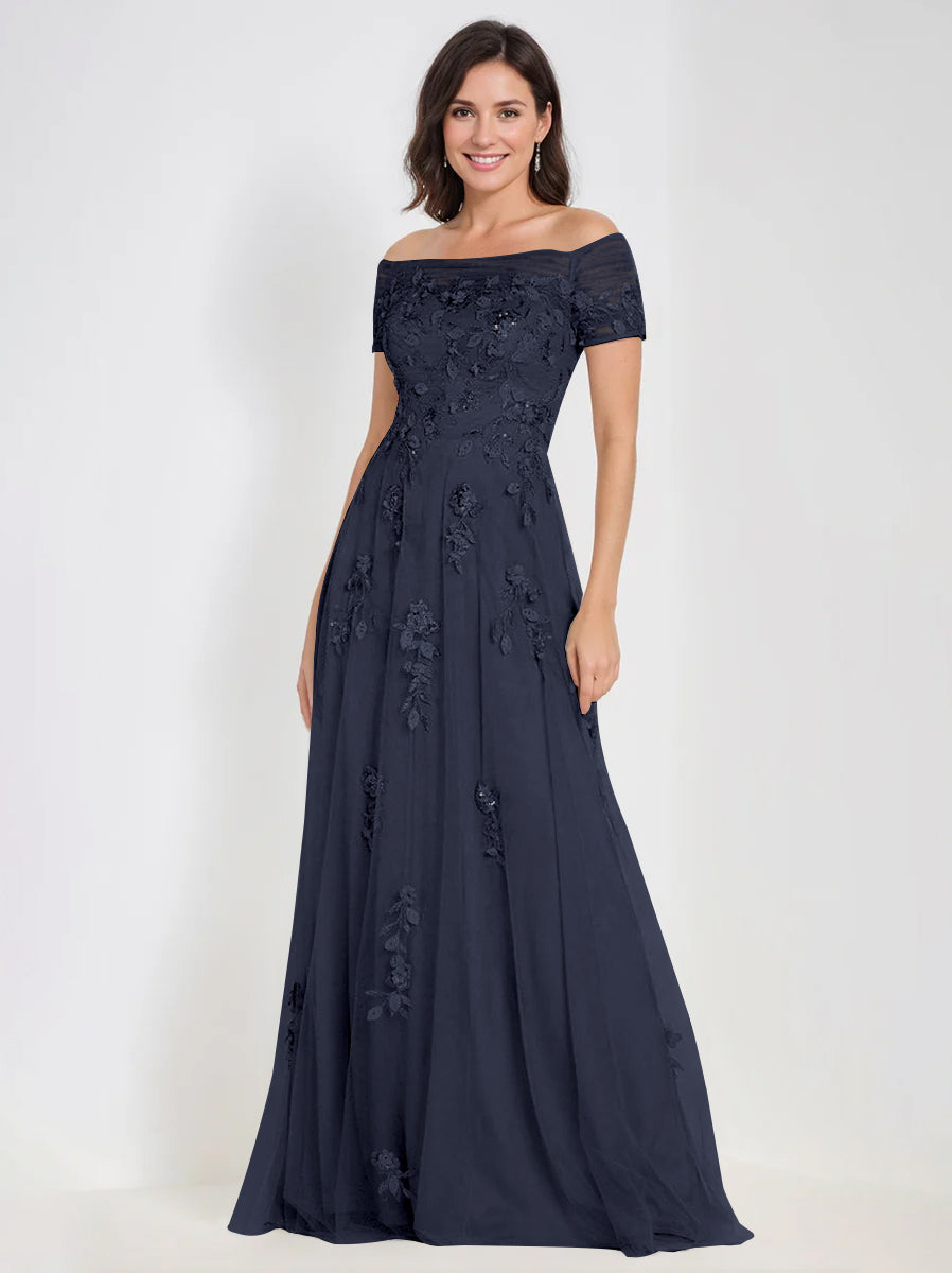 A-Line Off-the-Shoulder Sleeveless Mother Of The Bride & Groom Dresses with Appliques