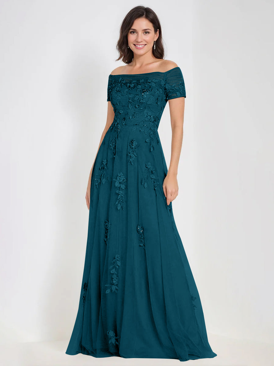 A-Line Off-the-Shoulder Sleeveless Mother Of The Bride & Groom Dresses with Appliques