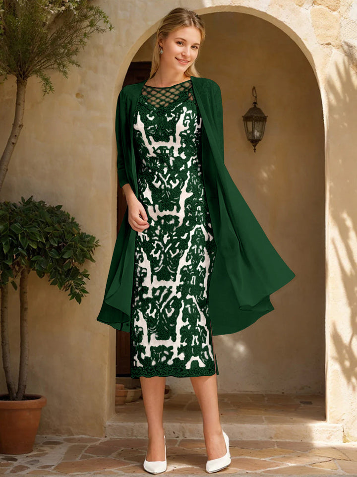 Two Pieces Sheath/Column Jewel Neck Mother of the Bride & Groom Dresses with Lace Appliques & Beadings