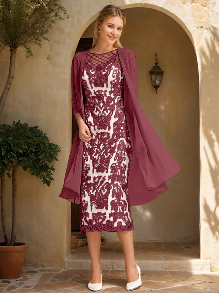 Two Pieces Sheath/Column Jewel Neck Mother of the Bride & Groom Dresses with Lace Appliques & Beadings