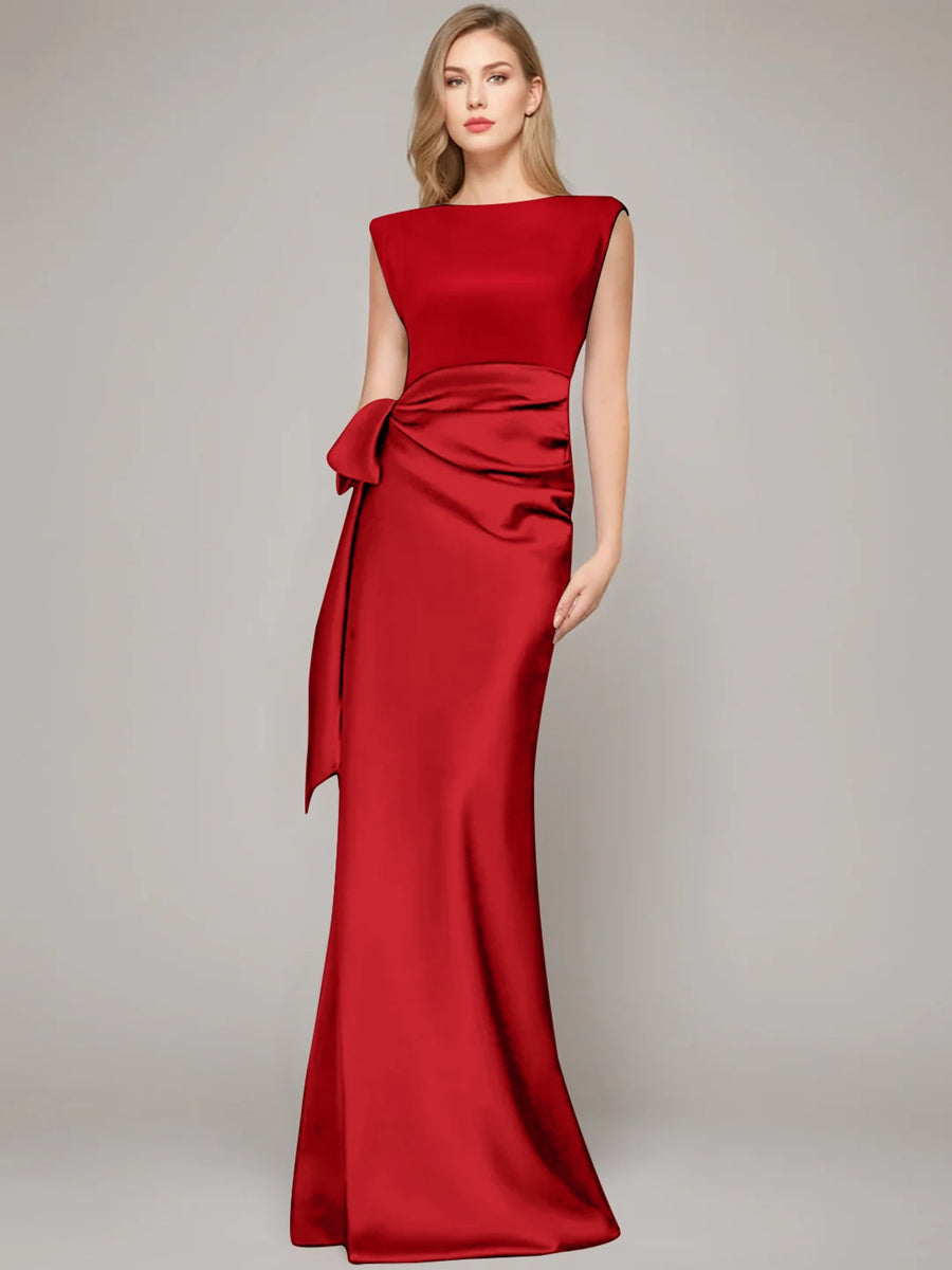 Sheath/Column Scoop Sleeveless Floor-Length Mother of the Bride Dresses with Bow & Shoulder Pad