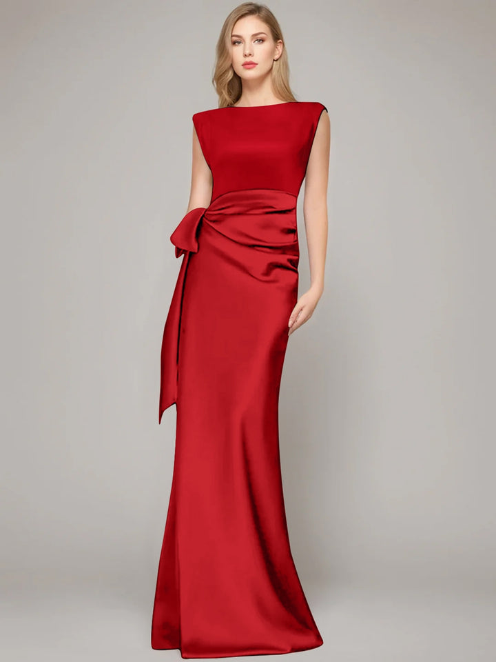 Sheath/Column Scoop Sleeveless Floor-Length Mother of the Bride Dresses with Bow & Shoulder Pad