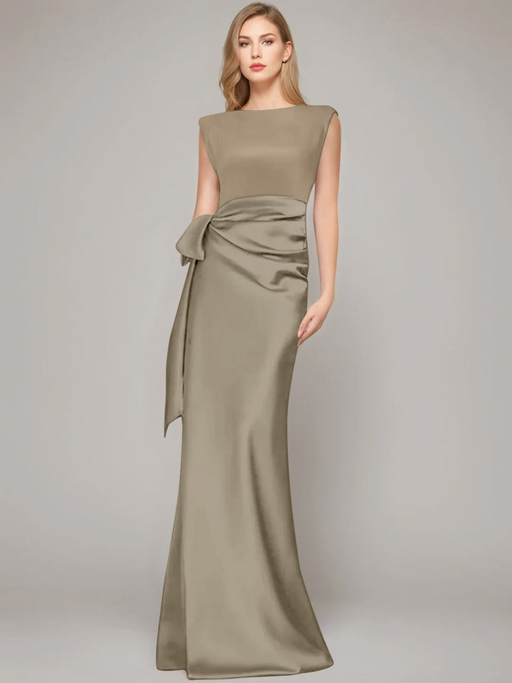 Sheath/Column Scoop Sleeveless Floor-Length Mother of the Bride Dresses with Bow & Shoulder Pad