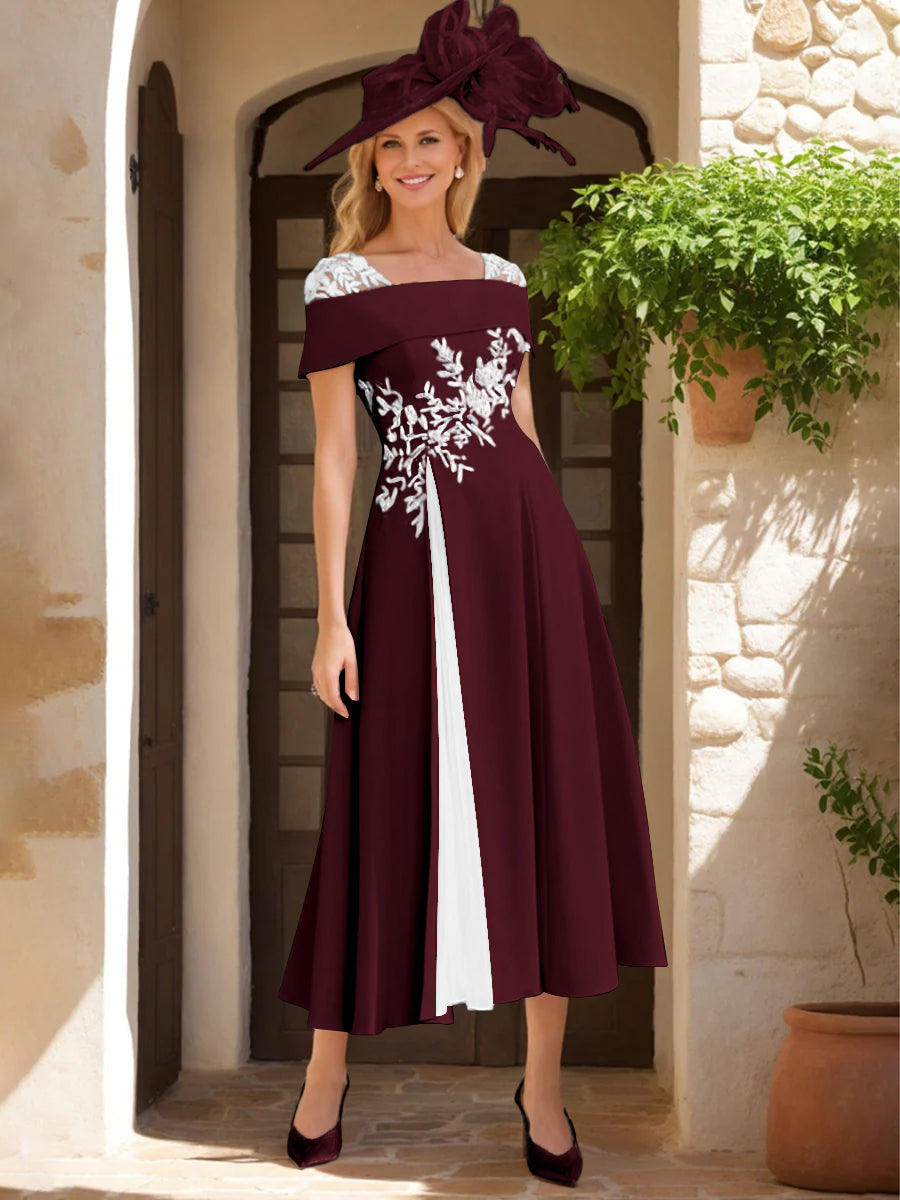 A-Line/Princess Square Neck Short Sleeves Mother of the Bride Dresses with Ruffles & Appliques
