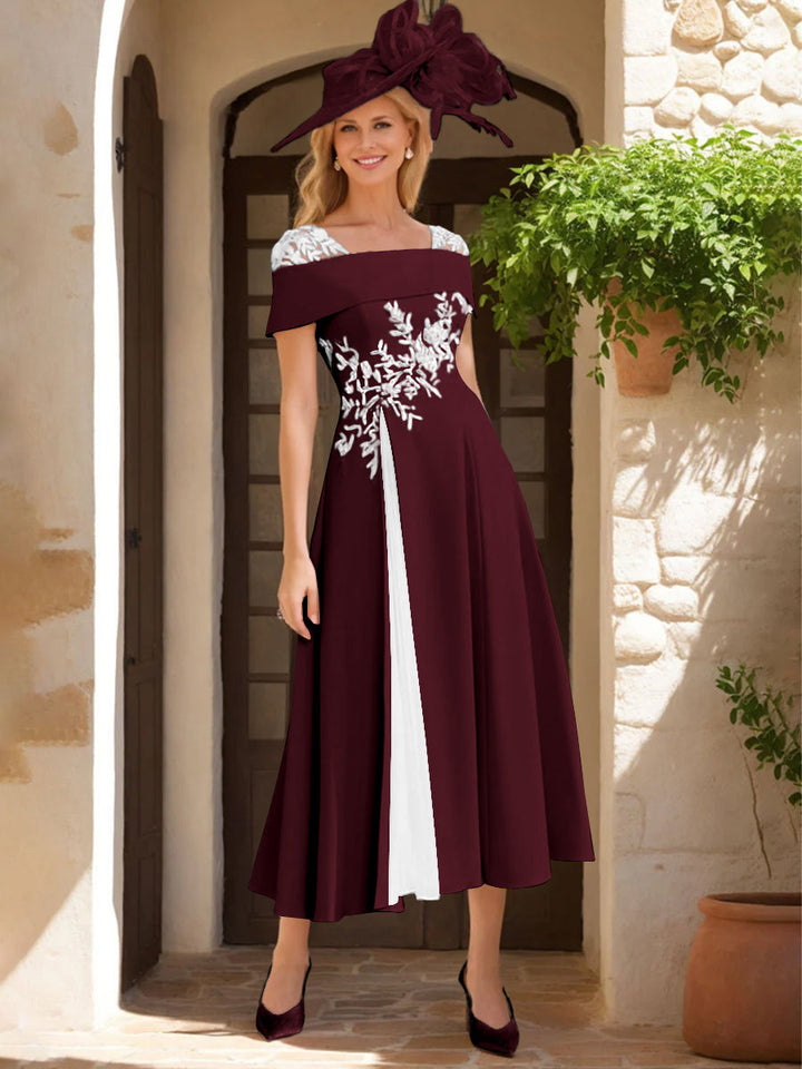 A-Line/Princess Square Neck Short Sleeves Mother of the Bride Dresses with Ruffles & Appliques