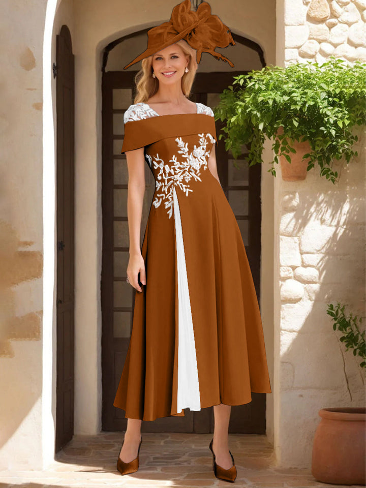 A-Line/Princess Square Neck Short Sleeves Mother of the Bride Dresses with Ruffles & Appliques