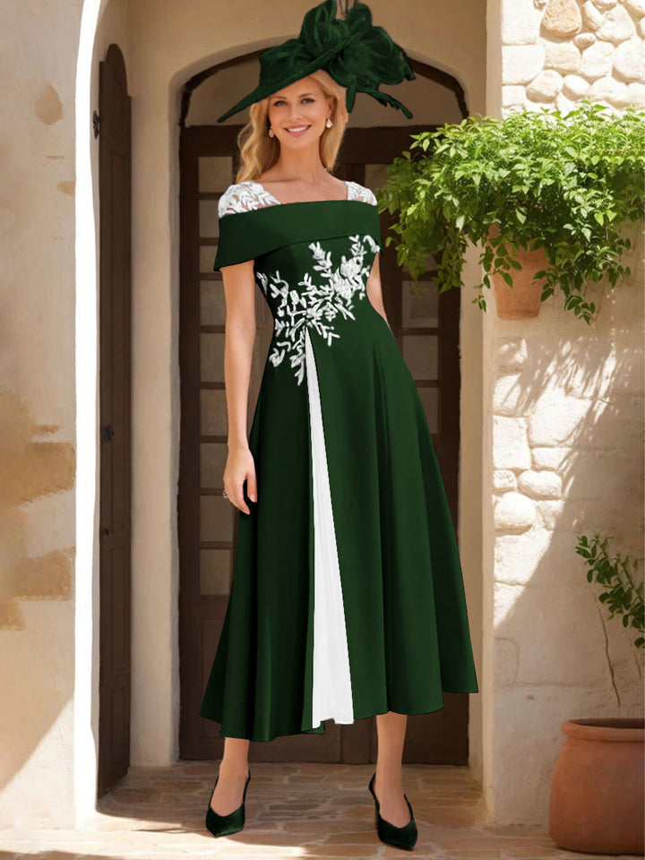 A-Line/Princess Square Neck Short Sleeves Mother of the Bride Dresses with Ruffles & Appliques