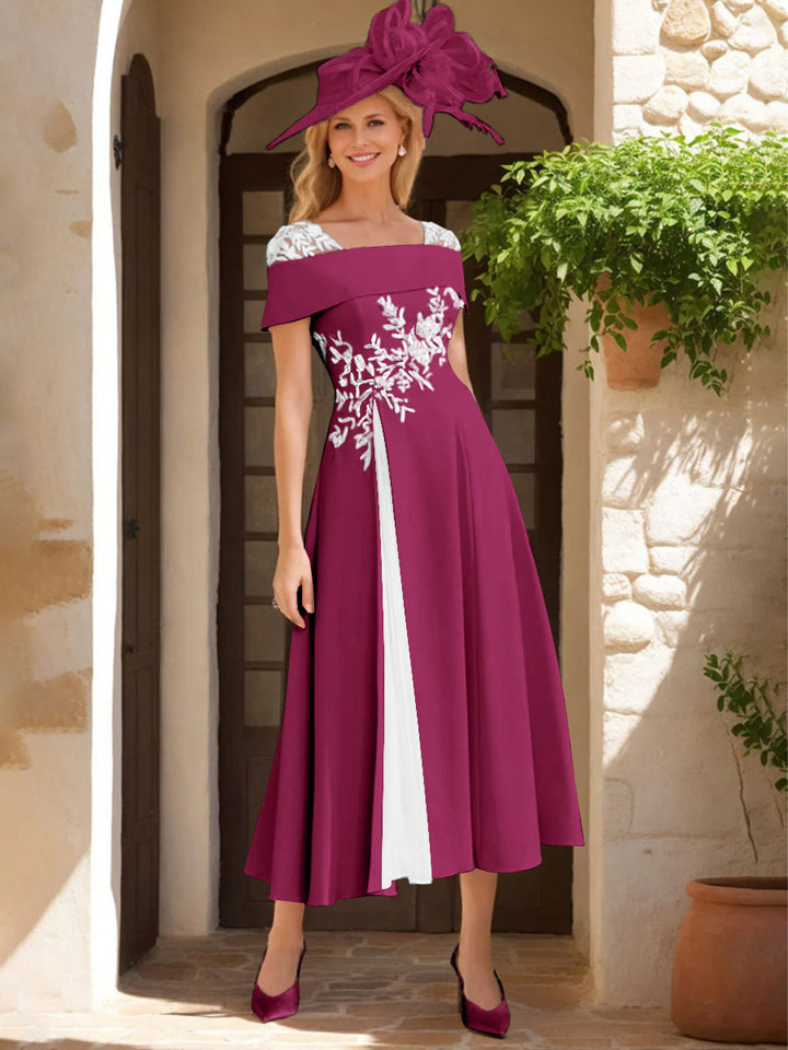 A-Line/Princess Square Neck Short Sleeves Mother of the Bride Dresses with Ruffles & Appliques