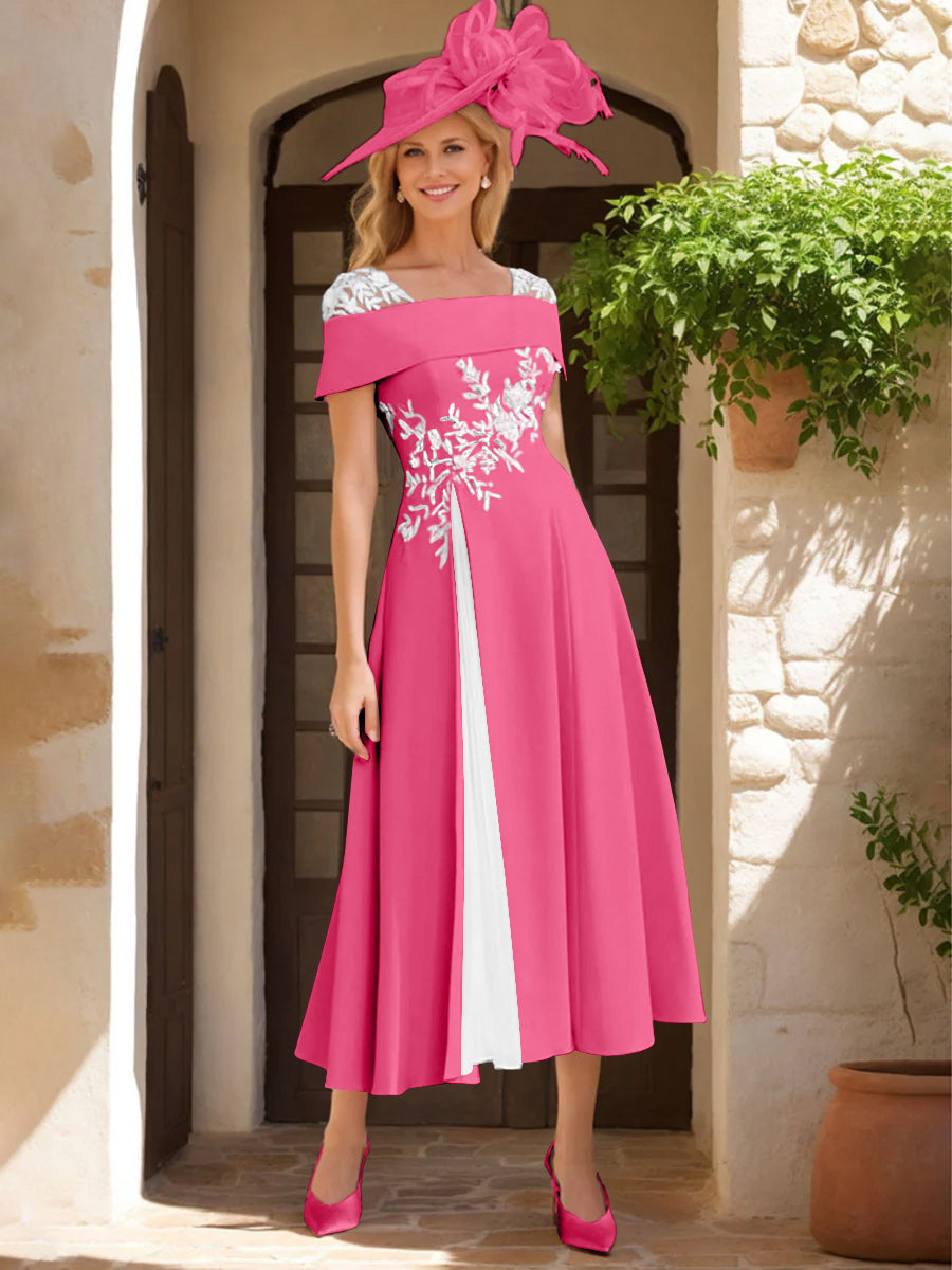 A-Line/Princess Square Neck Short Sleeves Mother of the Bride Dresses with Ruffles & Appliques
