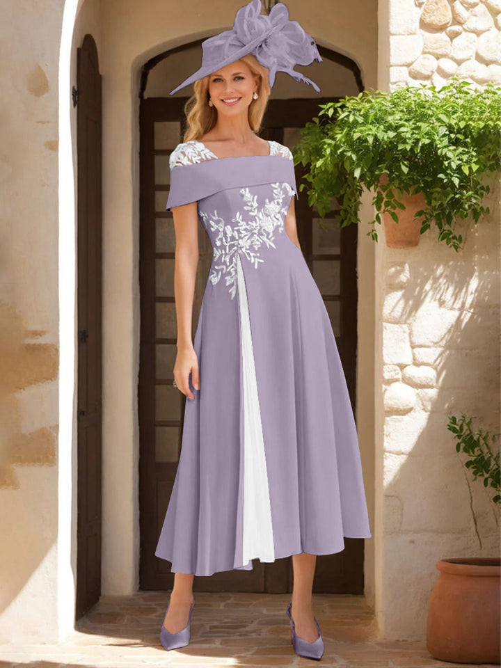 A-Line/Princess Square Neck Short Sleeves Mother of the Bride Dresses with Ruffles & Appliques
