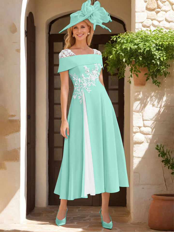 A-Line/Princess Square Neck Short Sleeves Mother of the Bride Dresses with Ruffles & Appliques