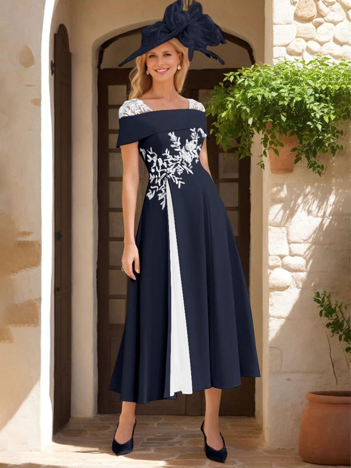 A-Line/Princess Square Neck Short Sleeves Mother of the Bride Dresses with Ruffles & Appliques