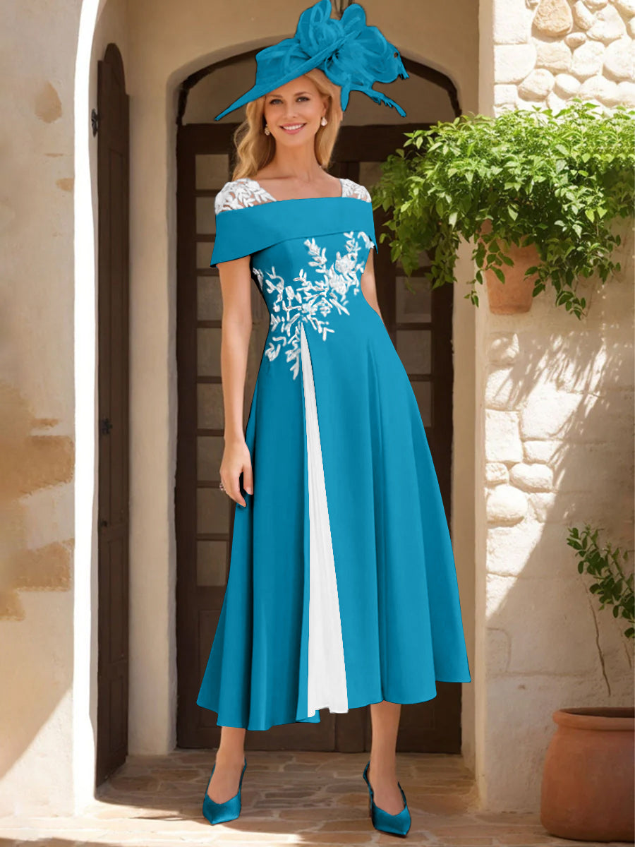 A-Line/Princess Square Neck Short Sleeves Mother of the Bride Dresses with Ruffles & Appliques