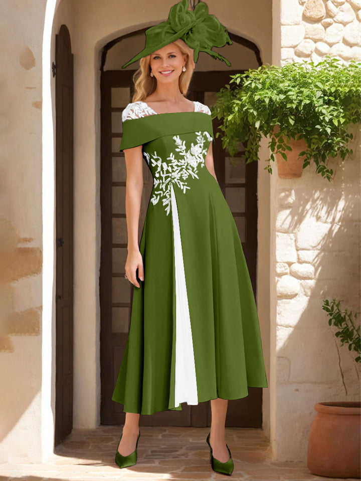A-Line/Princess Square Neck Short Sleeves Mother of the Bride Dresses with Ruffles & Appliques