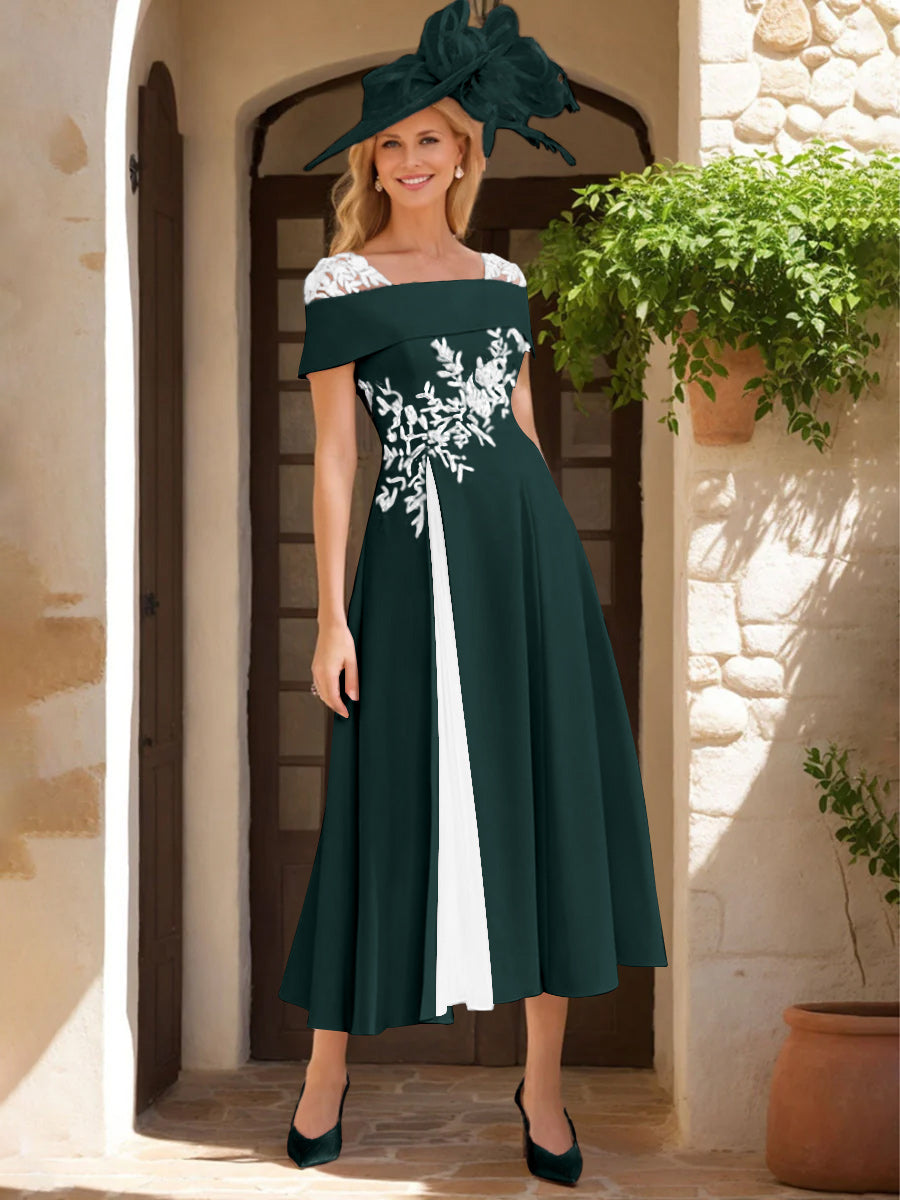 A-Line/Princess Square Neck Short Sleeves Mother of the Bride Dresses with Ruffles & Appliques