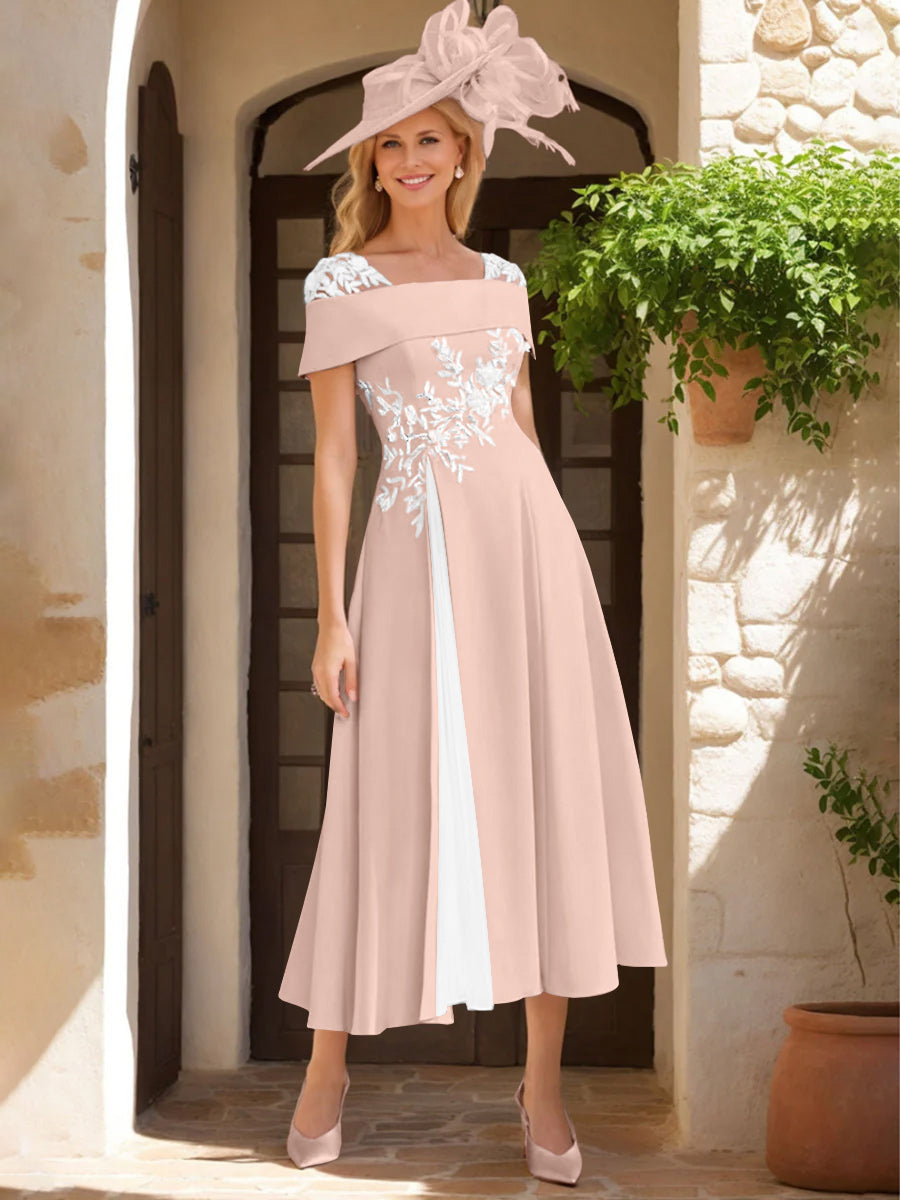 A-Line/Princess Square Neck Short Sleeves Mother of the Bride Dresses with Ruffles & Appliques