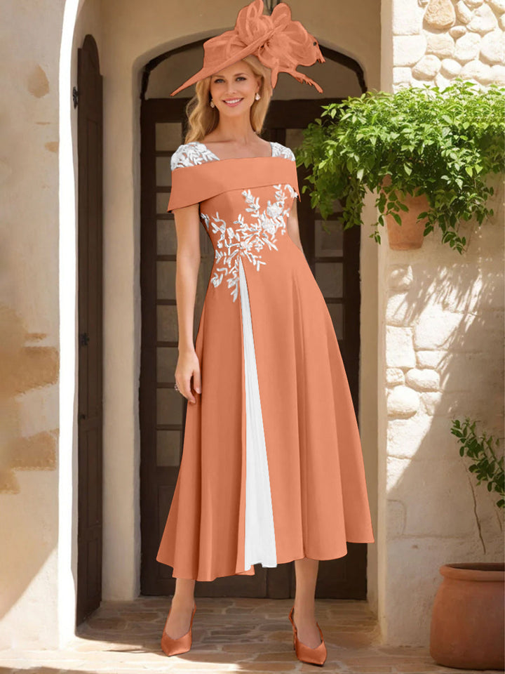 A-Line/Princess Square Neck Short Sleeves Mother of the Bride Dresses with Ruffles & Appliques
