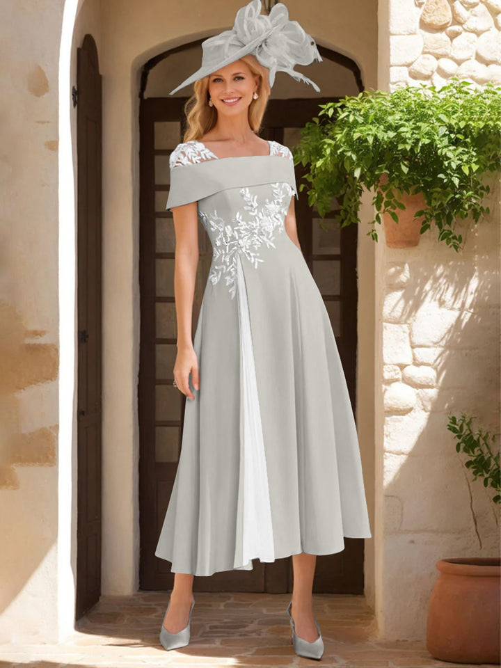 A-Line/Princess Square Neck Short Sleeves Mother of the Bride Dresses with Ruffles & Appliques