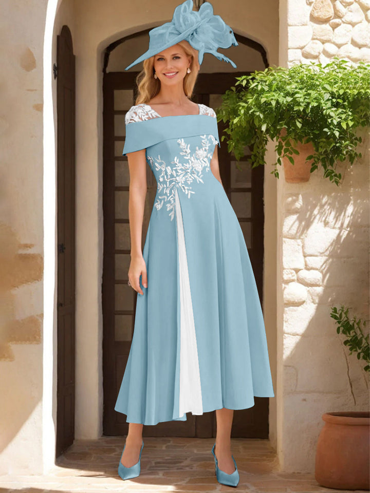 A-Line/Princess Square Neck Short Sleeves Mother of the Bride Dresses with Ruffles & Appliques