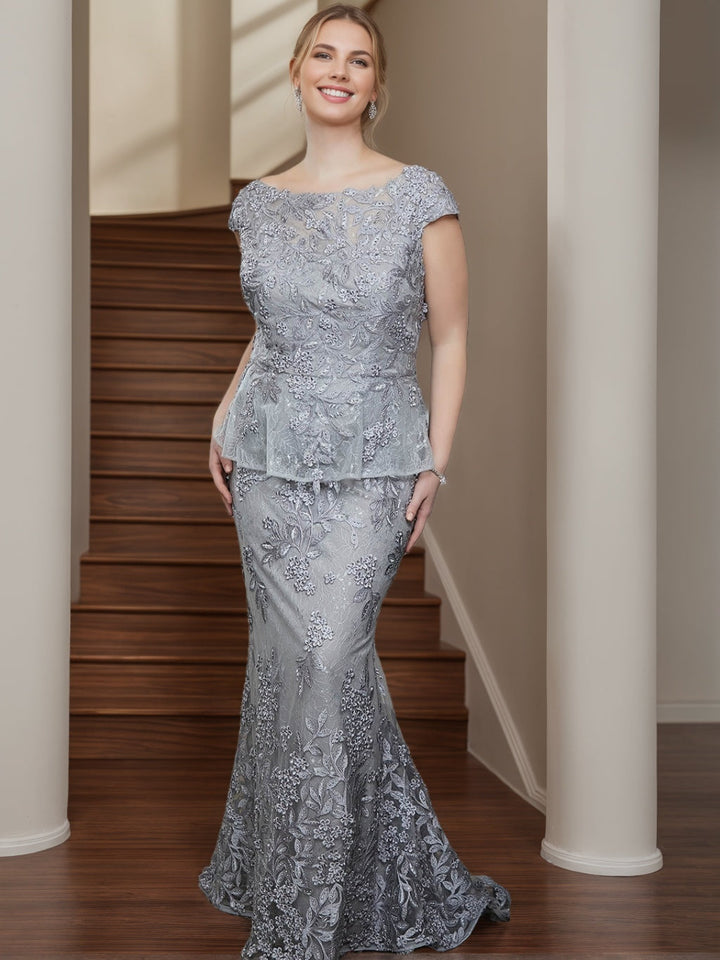 Scoop Neck Short Sleeves Floor-length Plus Size Mother of the Bride Dresses with Appliques