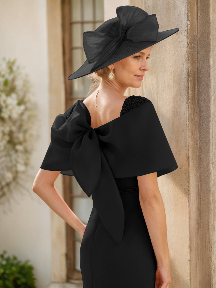 Sheath/Column Cowl Neck Sleeveless Ankle-Length Mother of the Bride Dresses with Beadings & Bow