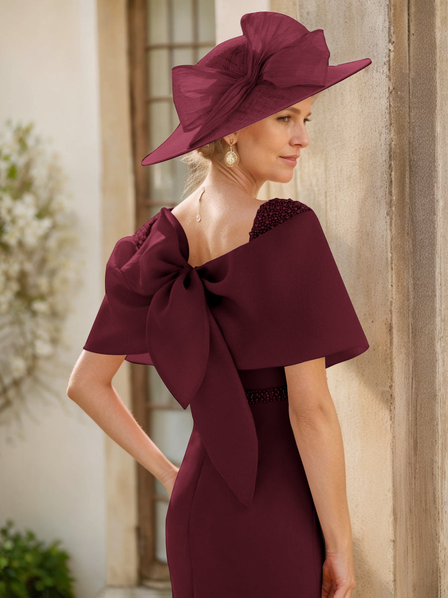 Sheath/Column Cowl Neck Sleeveless Ankle-Length Mother of the Bride Dresses with Beadings & Bow