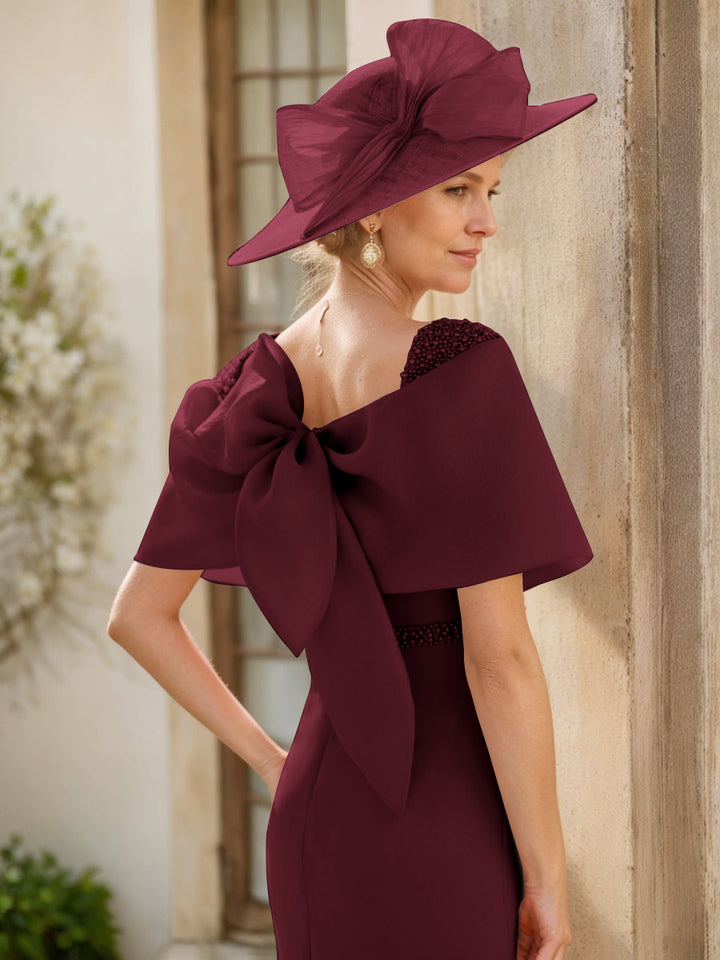 Sheath/Column Cowl Neck Sleeveless Ankle-Length Mother of the Bride Dresses with Beadings & Bow