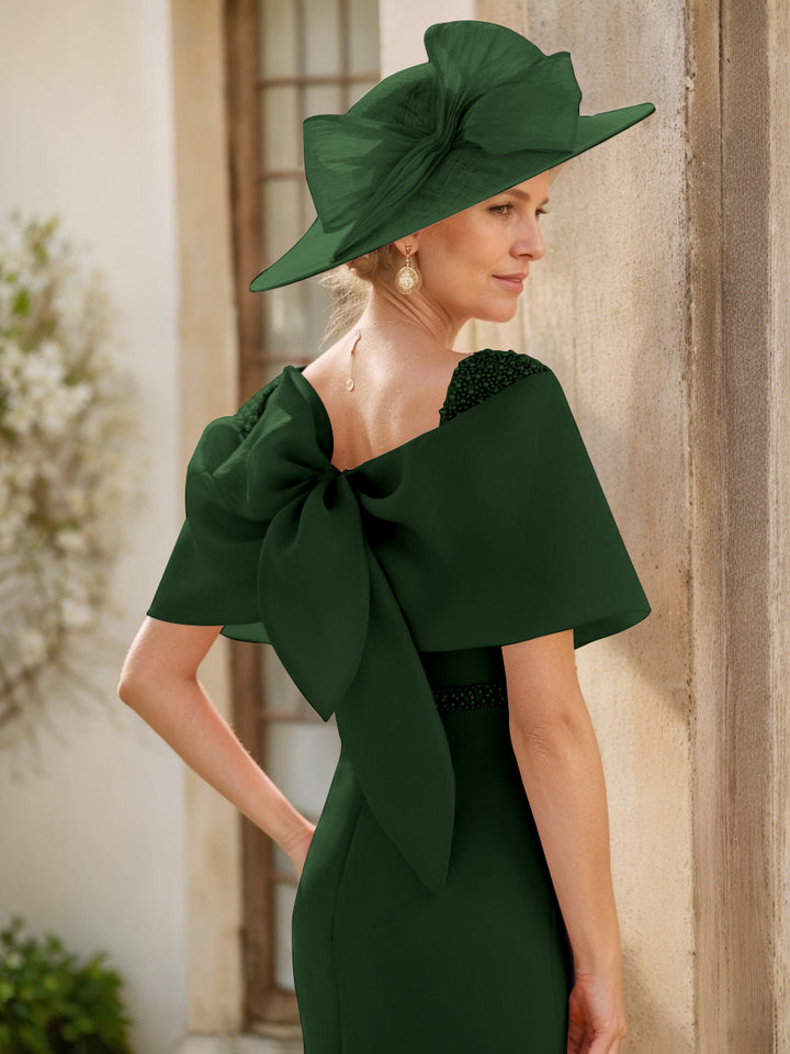 Sheath/Column Cowl Neck Sleeveless Ankle-Length Mother of the Bride Dresses with Beadings & Bow