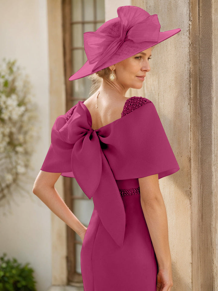 Sheath/Column Cowl Neck Sleeveless Ankle-Length Mother of the Bride Dresses with Beadings & Bow