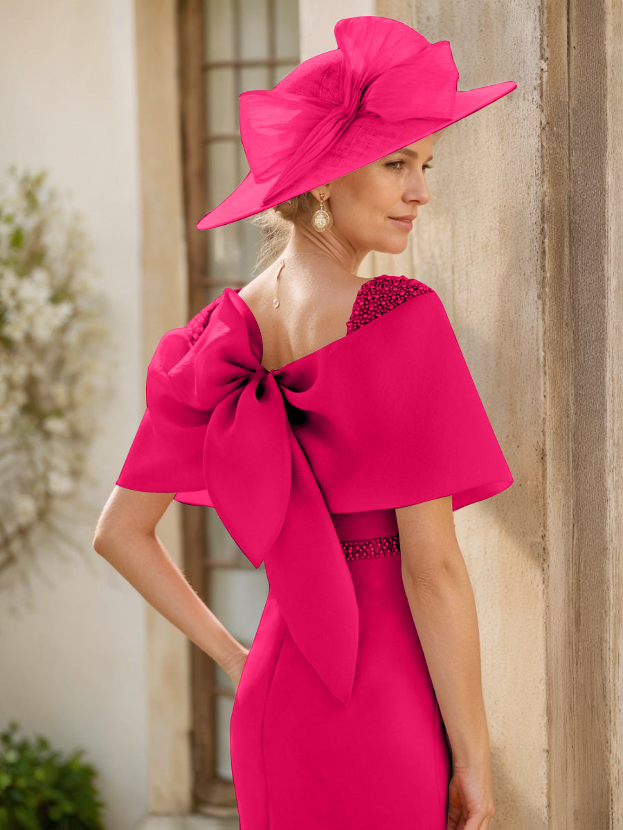 Sheath/Column Cowl Neck Sleeveless Ankle-Length Mother of the Bride Dresses with Beadings & Bow