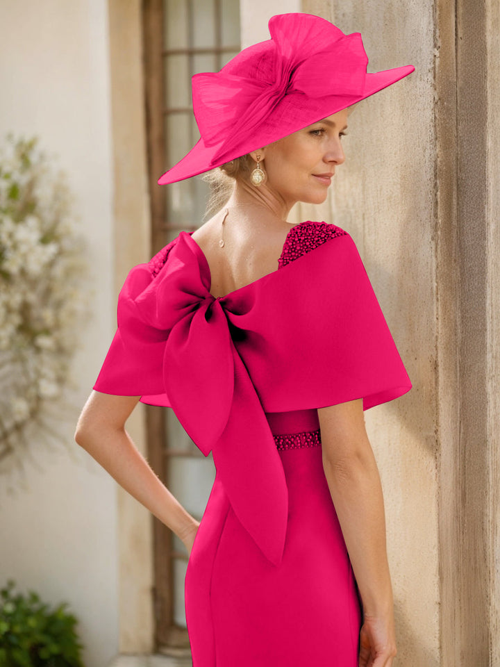 Sheath/Column Cowl Neck Sleeveless Ankle-Length Mother of the Bride Dresses with Beadings & Bow