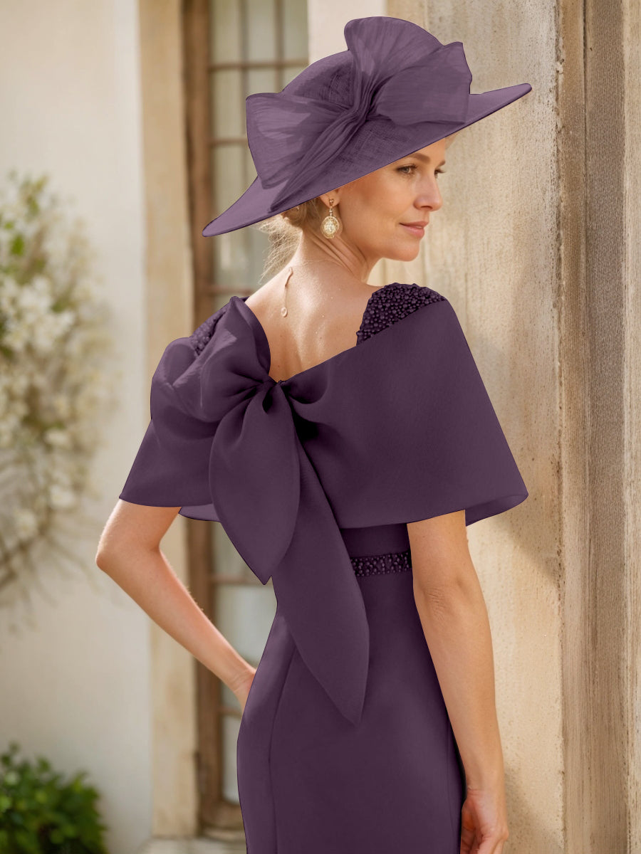 Sheath/Column Cowl Neck Sleeveless Ankle-Length Mother of the Bride Dresses with Beadings & Bow