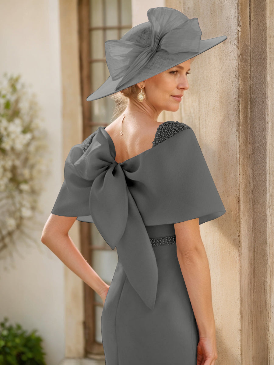 Sheath/Column Cowl Neck Sleeveless Ankle-Length Mother of the Bride Dresses with Beadings & Bow