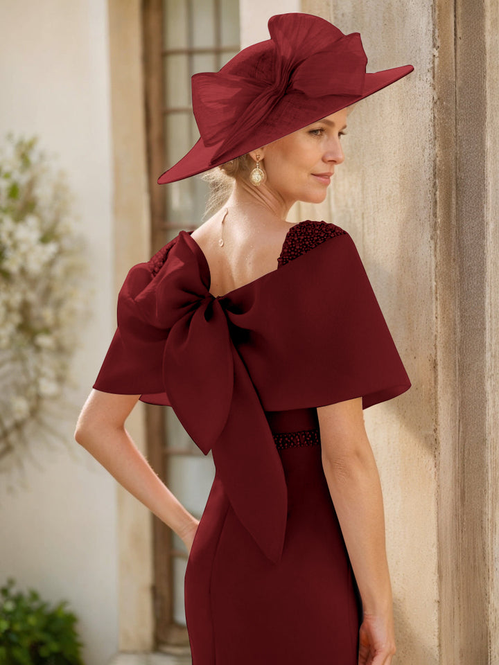 Sheath/Column Cowl Neck Sleeveless Ankle-Length Mother of the Bride Dresses with Beadings & Bow