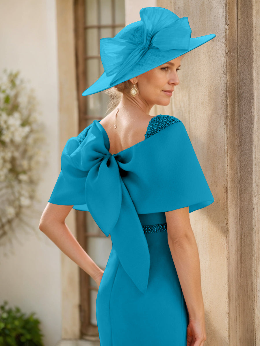 Sheath/Column Cowl Neck Sleeveless Ankle-Length Mother of the Bride Dresses with Beadings & Bow