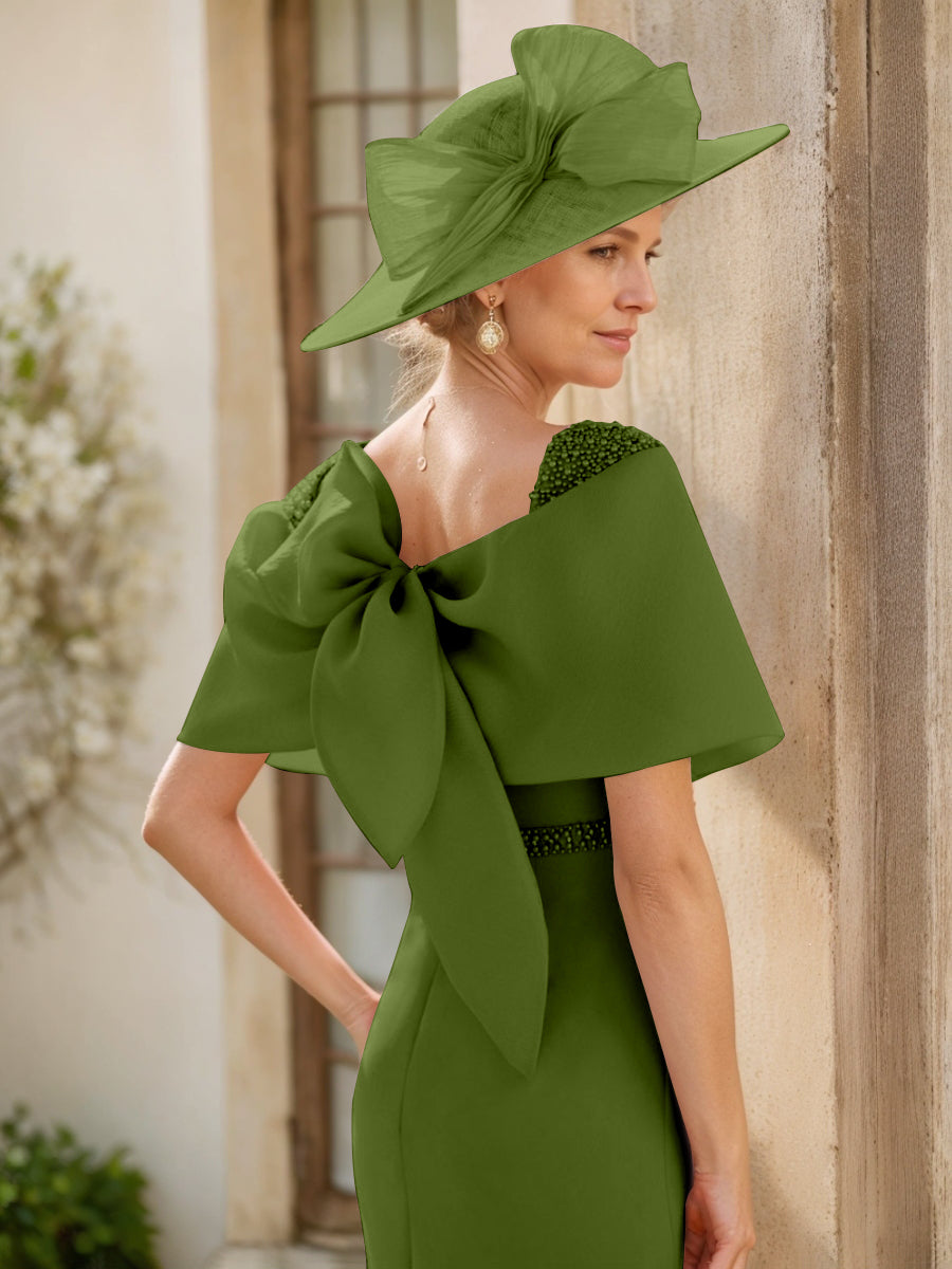 Sheath/Column Cowl Neck Sleeveless Ankle-Length Mother of the Bride Dresses with Beadings & Bow