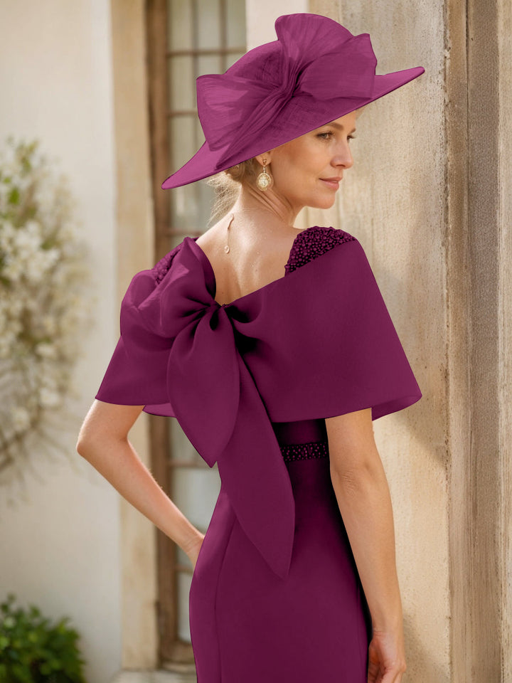 Sheath/Column Cowl Neck Sleeveless Ankle-Length Mother of the Bride Dresses with Beadings & Bow