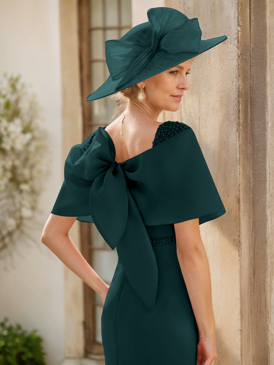 Sheath/Column Cowl Neck Sleeveless Ankle-Length Mother of the Bride Dresses with Beadings & Bow