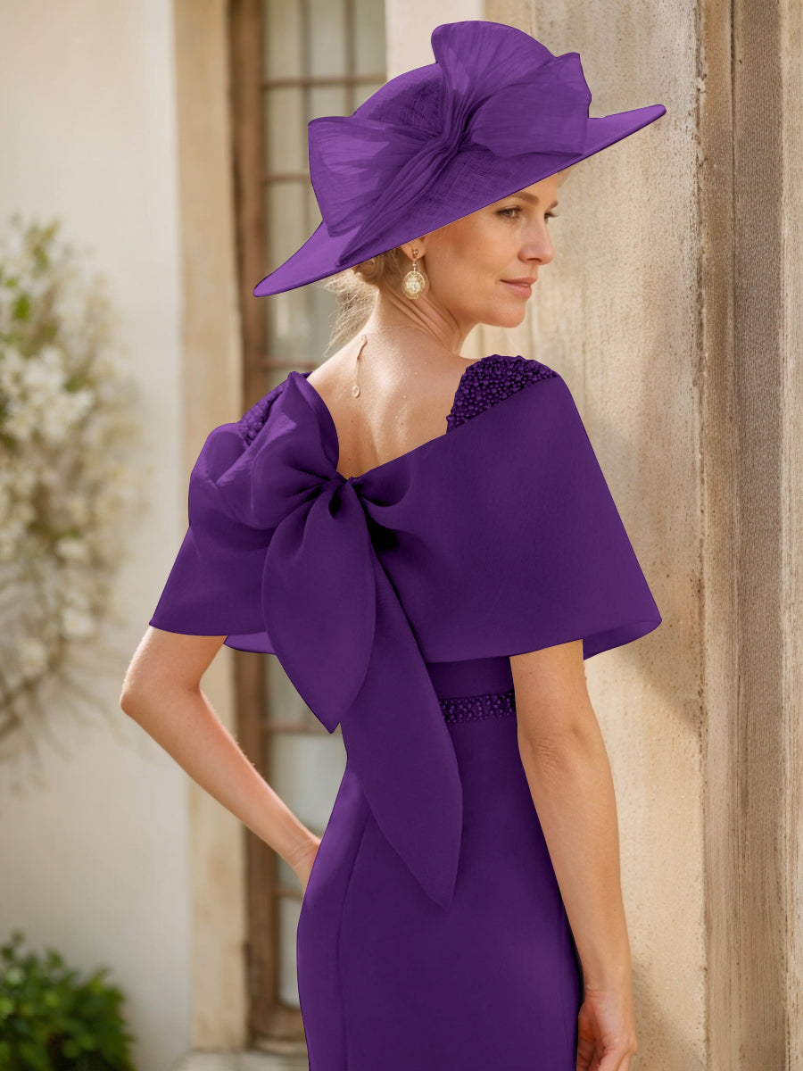 Sheath/Column Cowl Neck Sleeveless Ankle-Length Mother of the Bride Dresses with Beadings & Bow