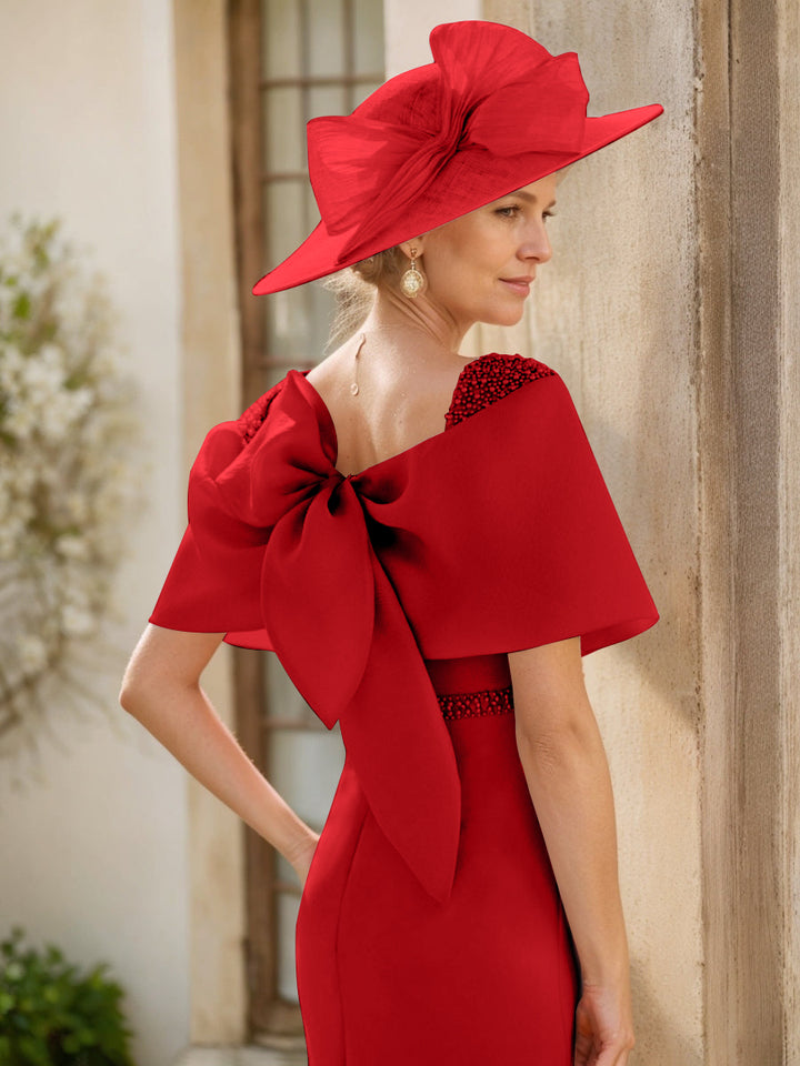 Sheath/Column Cowl Neck Sleeveless Ankle-Length Mother of the Bride Dresses with Beadings & Bow