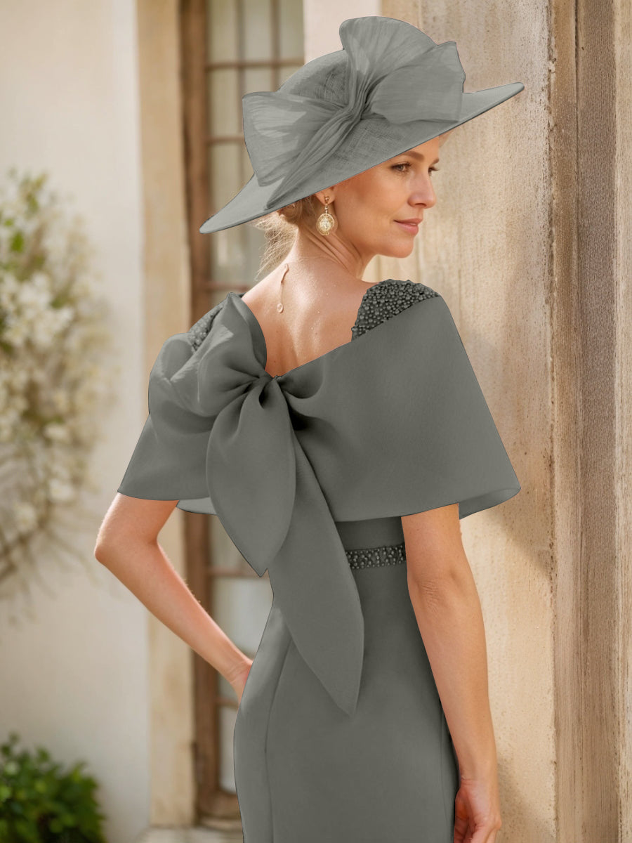 Sheath/Column Cowl Neck Sleeveless Ankle-Length Mother of the Bride Dresses with Beadings & Bow