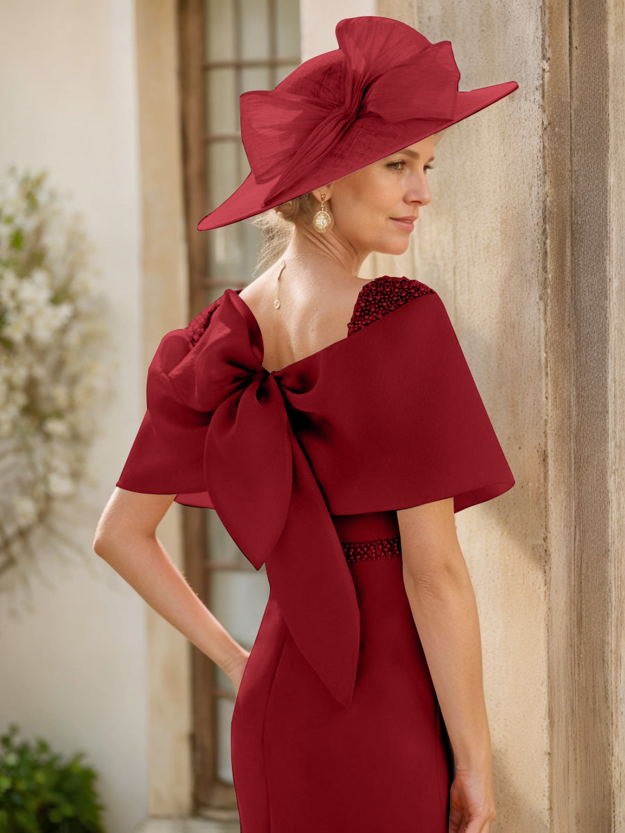 Sheath/Column Cowl Neck Sleeveless Ankle-Length Mother of the Bride Dresses with Beadings & Bow