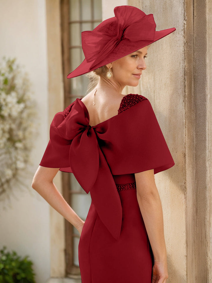 Sheath/Column Cowl Neck Sleeveless Ankle-Length Mother of the Bride Dresses with Beadings & Bow